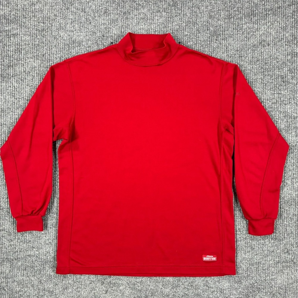 Mizuno Breath Thermo Mock Neck Pullover Mens M Red Performance Long Sleeve